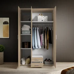 Armoire Karl - 3 portes et 2 tiroirs chêne sonoma