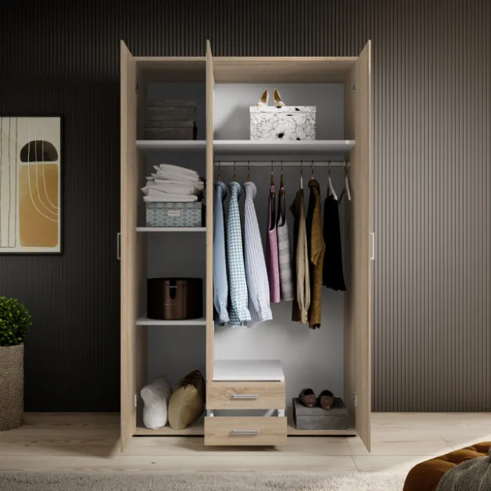 Armoire Karl - 3 portes et 2 tiroirs chêne sonoma