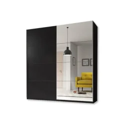 Armoire 2 portes coulissantes Beta noir et miroir