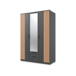 Armoire 3 portes Luebeck graphite/ aspect clayette artisan