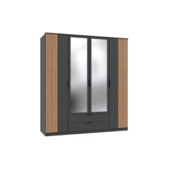 Armoire 4 portes Luebeck graphite/aspect clayette artisan