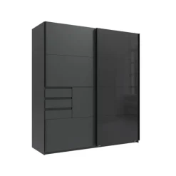 Armoire 2 portes Schwerin graphite/verre noir