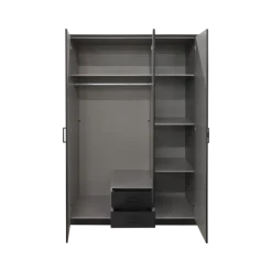 Armoire 3 portes Soest graphite/verre noir