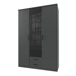 Armoire 3 portes Soest graphite/verre noir