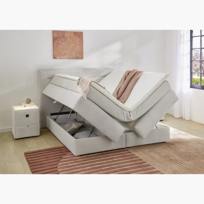 Boxspring complet Simone tissu beige clair 180 x 200 cm