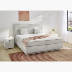 Boxspring complet Simone tissu beige clair 180 x 200 cm