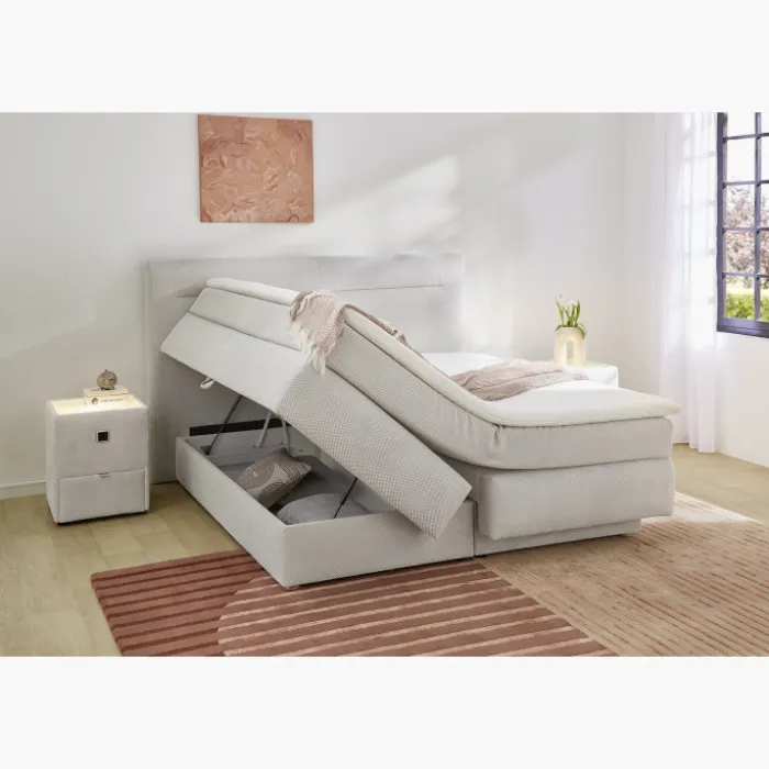 Boxspring complet Simone tissu beige clair 180 x 200 cm
