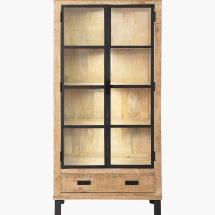 Cabinet 2 portes verre et 1 tiroir bois Kali 9856