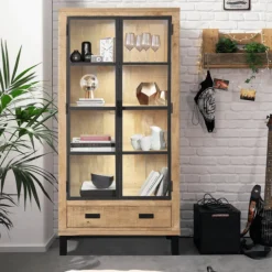 Cabinet 2 portes verre et 1 tiroir bois Kali 9856