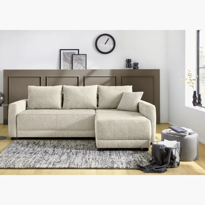 Canapé d'angle convertible Venezia avec coffre beige