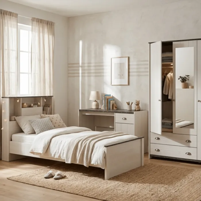 Chambre Arlo junior - Lit 90 - bureau - armoire 3 portes