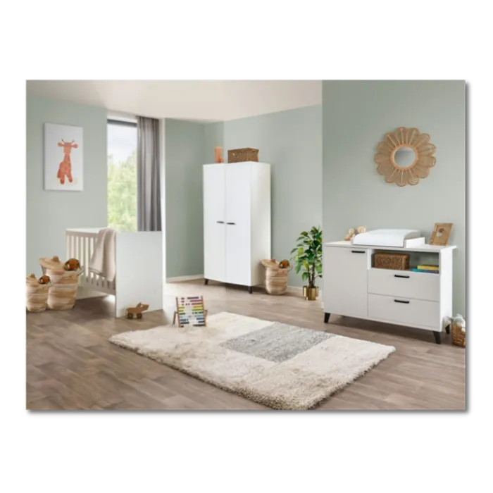 Chambre bébé Evy blanc (armoire + lit + commode)