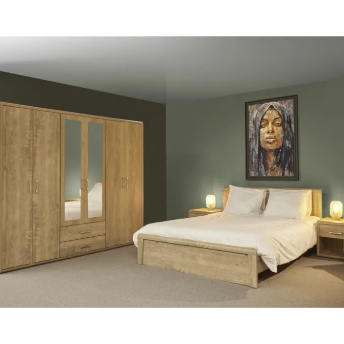 Chambre à coucher Cara ( Armoire 6 portes+ lit 160 x 200 cm + 2 chevets )