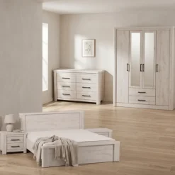 Chambre à coucher Olivos - Armoire , lit 2 chevets, commode