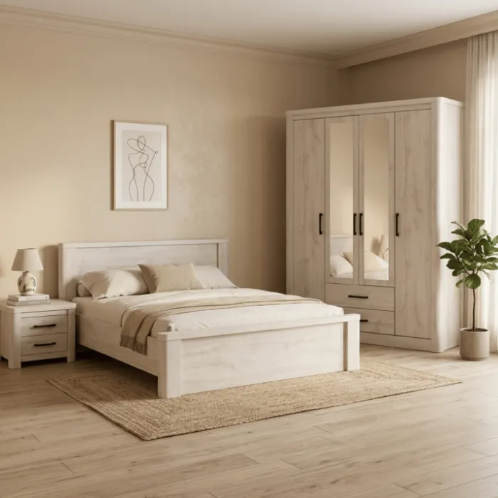 Chambre à coucher Olivos ( Armoire + lit + 2 chevets )
