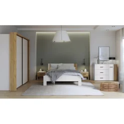 Chambre à coucher Waikato (armoire + passe partout + Lit 160x200 cm + 2 chevets + commode)