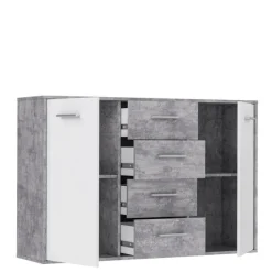 Commode Antuza 2P4T gris/blanc