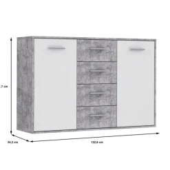 Commode Antuza 2P4T gris/blanc