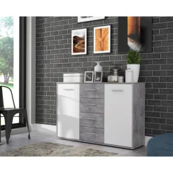Commode Antuza 2P4T gris/blanc