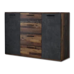 Commode Attalyar bois vintage/béton gris foncé