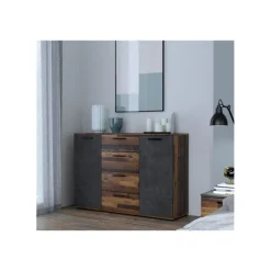 Commode Attalyar bois vintage/béton gris foncé