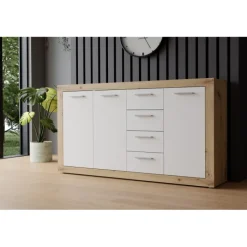 Commode 3P/4T Baccio blanc/chêne