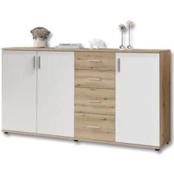 Commode 3P/4T BC 1040 chêne rustica/blanc