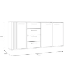 Commode 3P3TB4T Cardigan chêne artisan/noir