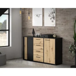 Commode 2P2TB4T Cardigan chêne artisan/noir