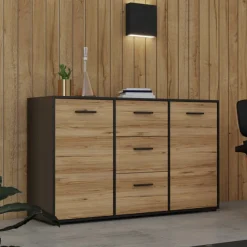 Commode 2P/3T Mokkaro chêne catania/noir