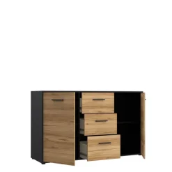 Commode 2P/3T Mokkaro chêne catania/noir