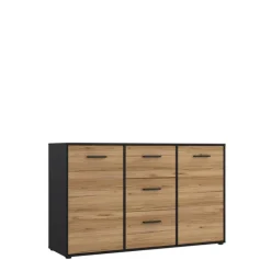 Commode 2P/3T Mokkaro chêne catania/noir