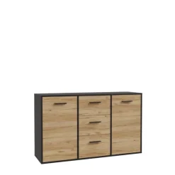 Commode 2P/3T Mokkaro chêne catania/noir