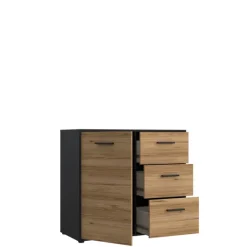 Commode 1P/3T Mokkaro chêne catania/noir