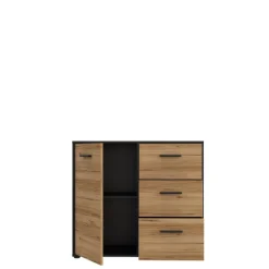 Commode 1P/3T Mokkaro chêne catania/noir