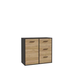 Commode 1P/3T Mokkaro chêne catania/noir