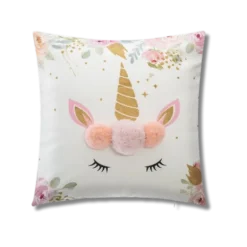 Coussin Licorne blanc/rose
