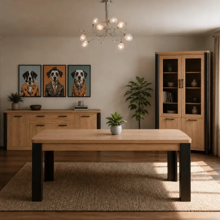 Ensemble Dressoir, table et vitrine Mateo