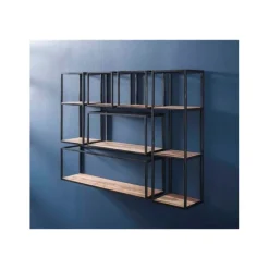 Etagère murale en bois acacia et métal noir 100cm 2429/15