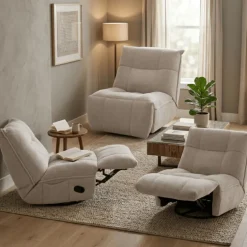 Fauteuil relax manuel Emerald tissu taupe clair