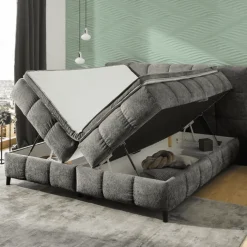 Lit box 180 cm complet Molly en chenille gris