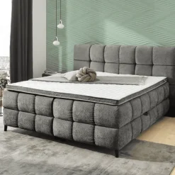 Lit box 180 cm complet Molly en chenille gris