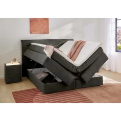 Lit Boxspring complet Simone Gris foncé 160 x 200 cm