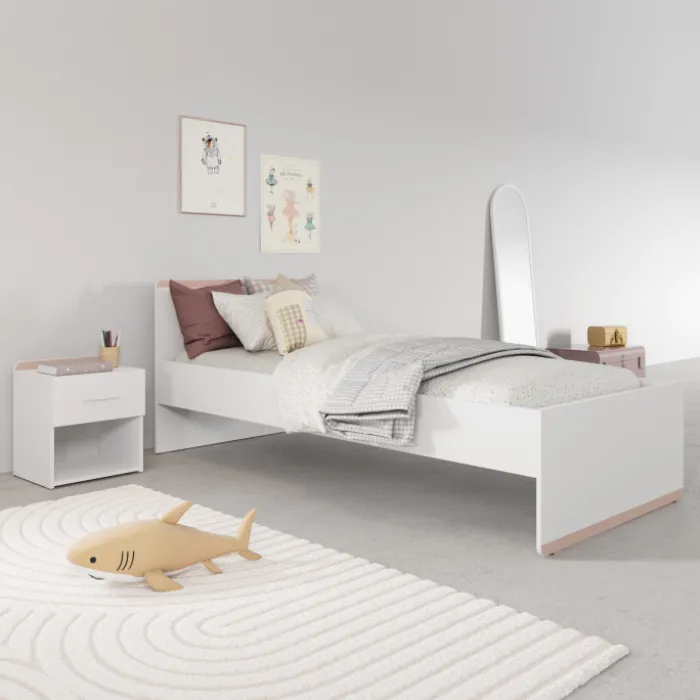 Lit 90 x 190/200 cm Blanc Reverso 289201 ( panneaux révérsible noir ou saumon )