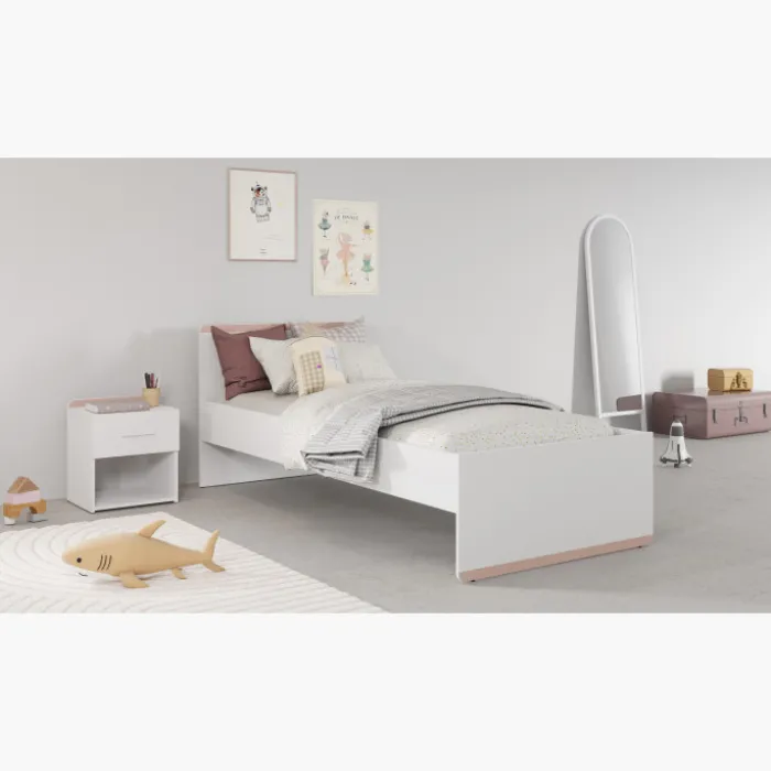 Lit 90 x 190/200 cm Blanc Reverso 289201 ( panneaux révérsible noir ou saumon )