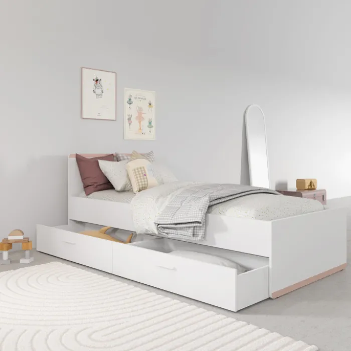 Lit 90 x 190/200 cm Blanc Reverso 289201 ( panneaux révérsible noir ou saumon )