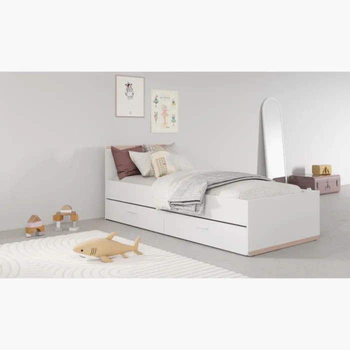 Lit 90 x 190/200 cm Blanc Reverso 289201 ( panneaux révérsible noir ou saumon )