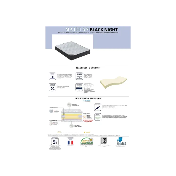 Matelas 140x190 Black Night mousse haute résilience