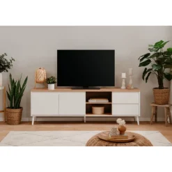 Meuble TV Linz chêne artisan/blanc
