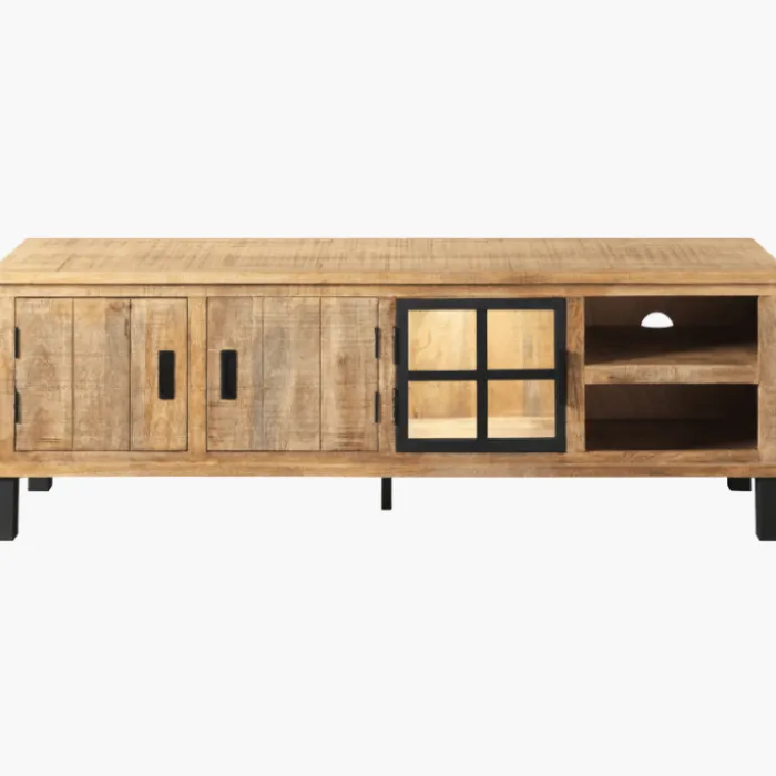 Meuble tv 1 porte verre et 2 portes bois Kali